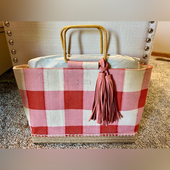 WKND WYFR Espadrille Tote - Pink, red and ivory checkered